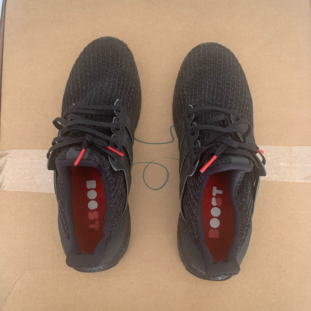 adidas ultraboost triple black Athletic Shoes with Red Accents